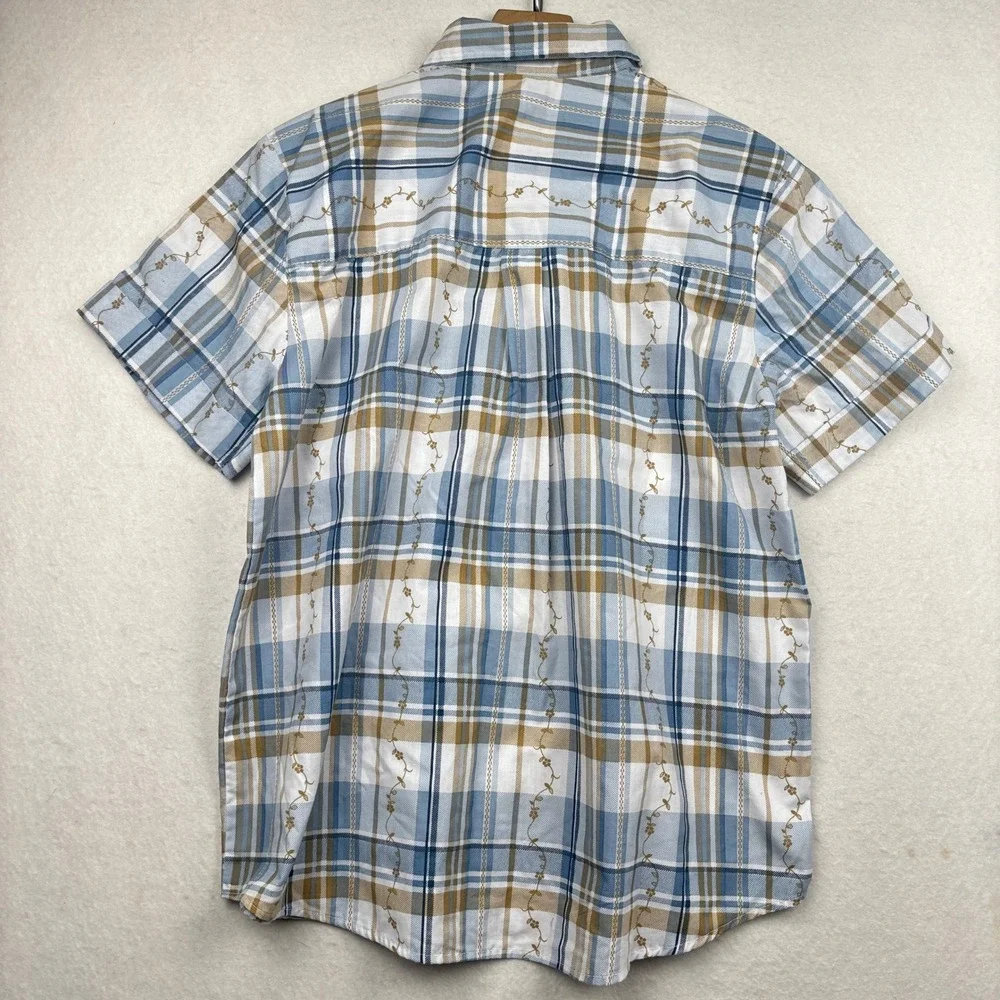Adrian Delafield Shirt Womens L Plaid Floral Embroidered Button FrontCottagecore